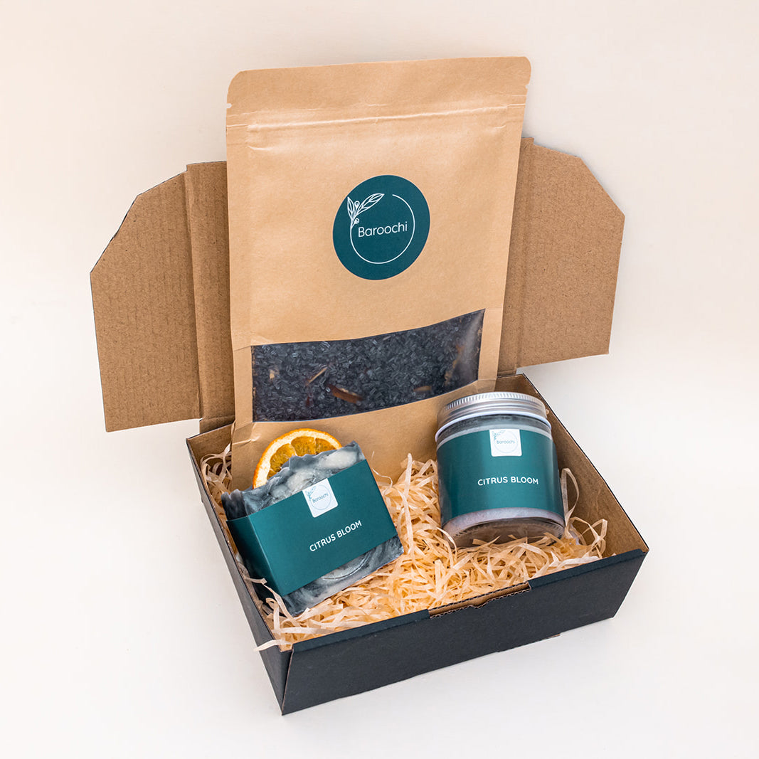 Citrus Bloom Gift Pack with soap, bath salts and body scrub